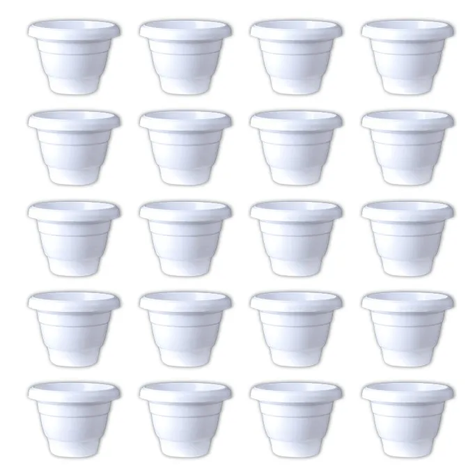 Set of 20 - 10 Inch White Classy Plastic Pots