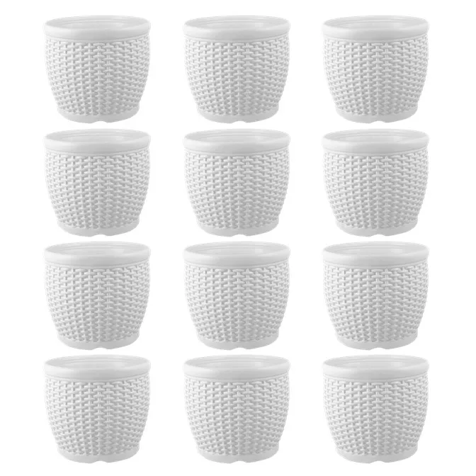 Set of 12 - 8 Inch White Marble Premium Matt Classic Plastic Pot
