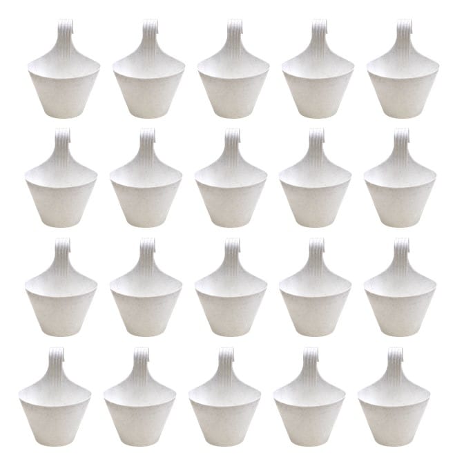 Set of 20 - 8 Inch White Single Hook Hanging Plastic Pots