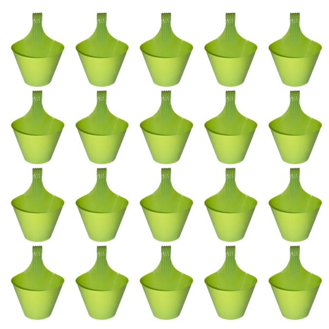 Set of 20 - 8 Inch Green Single Hook Hanging Plastic Pots