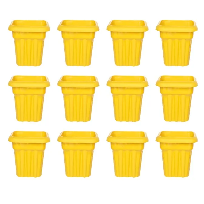Set of 12 - 10 Inch Yellow Heavy Square Plastic Pot