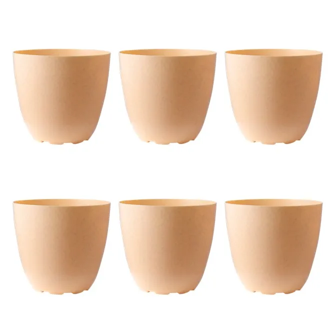 Set of 06 - 10 Inch Beige Marble Premium Orchid Round Plastic Pot