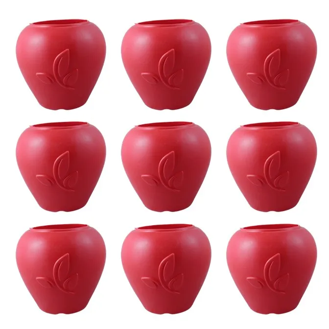 Set of 09 - 9 Inch Red Premium Apple Leaf Plastic Pot