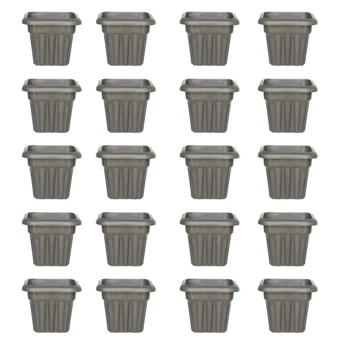 Set of 20 - 8 Inch Grey Heavy Square Plastic Pot