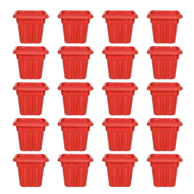 Set of 20 - 8 Inch Red Heavy Square Plastic Pot