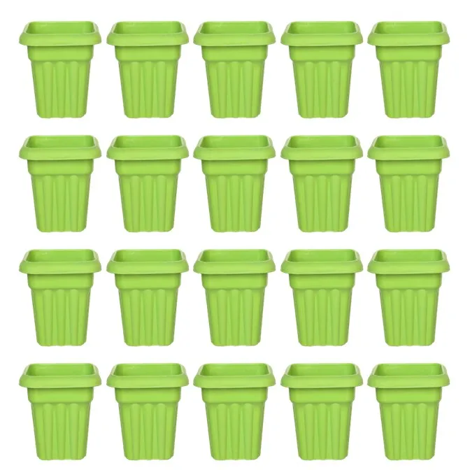 Set of 20 - 8 Inch Green Heavy Square Plastic Pot