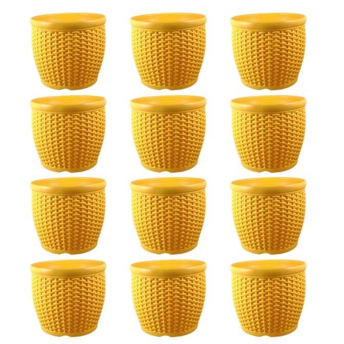 Set of 12 - 8 Inch Yellow Premium Matt Classic Plastic Pot
