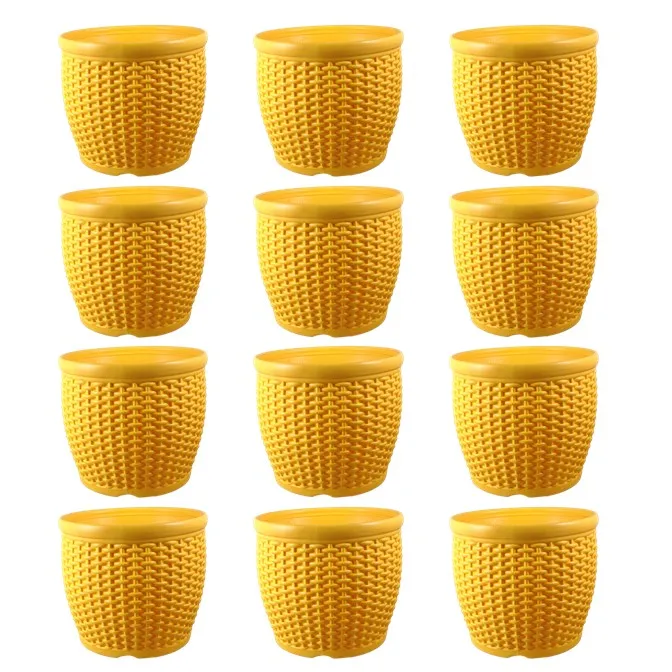 Set of 12 - 8 Inch Yellow Premium Matt Classic Plastic Pot