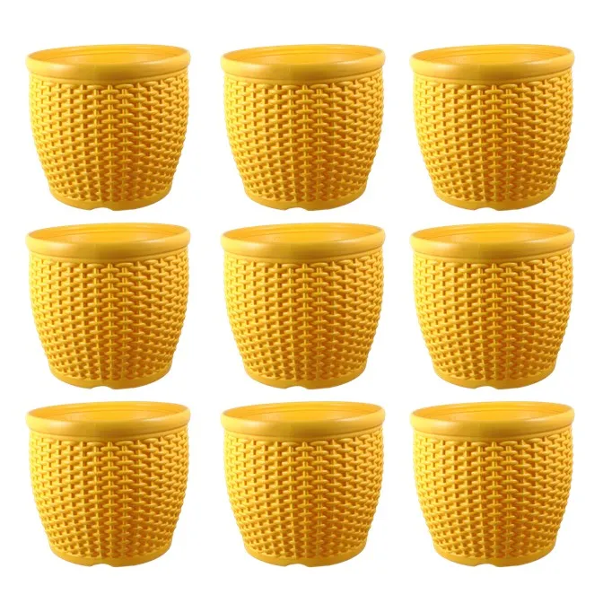 Set of 09 - 8 Inch Yellow Premium Matt Classic Plastic Pot