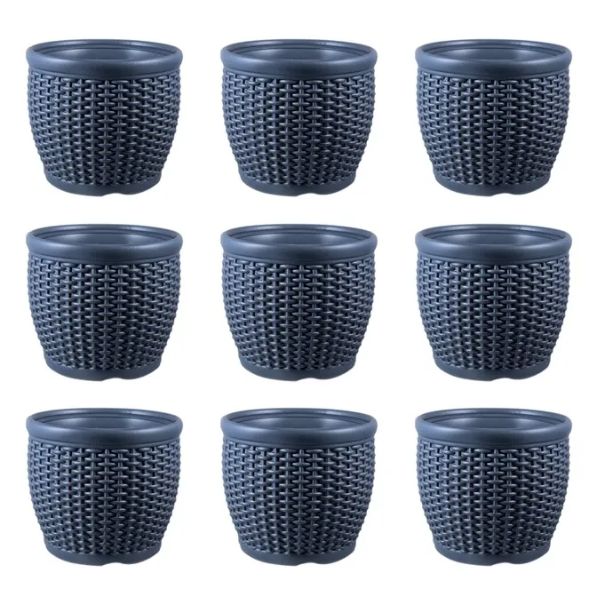 Set of 09 - 8 Inch Grey Premium Matt Classic Plastic Pot