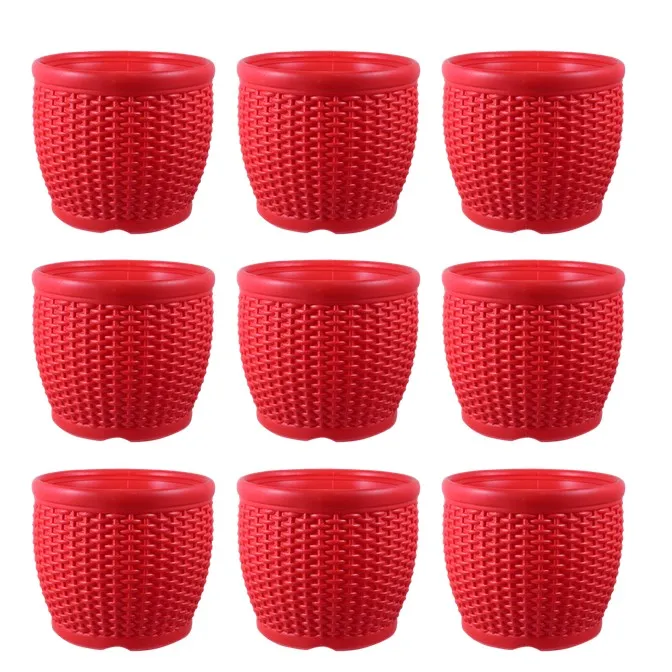 Set of 09 - 8 Inch Red Premium Matt Classic Plastic Pot
