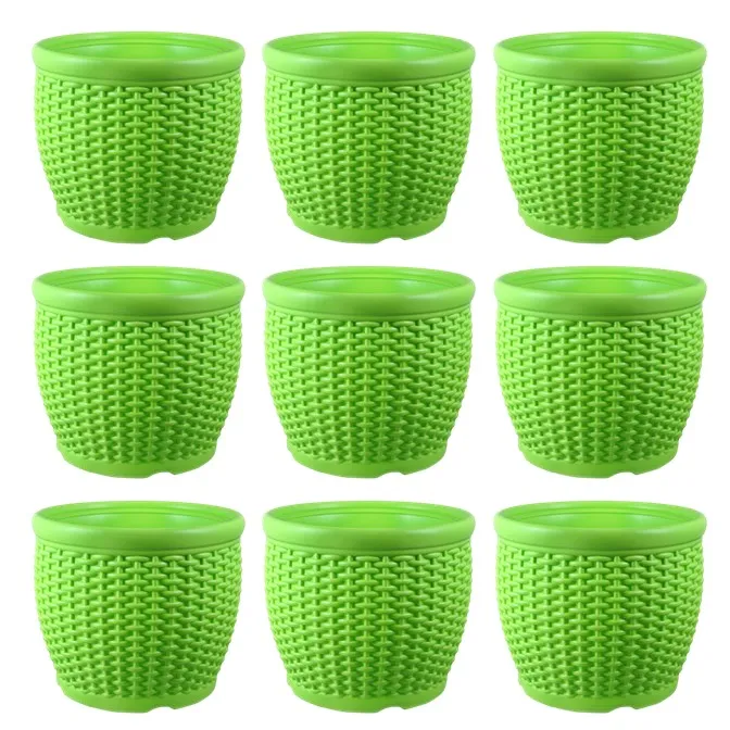 Set of 09 - 8 Inch Green Premium Matt Classic Plastic Pot