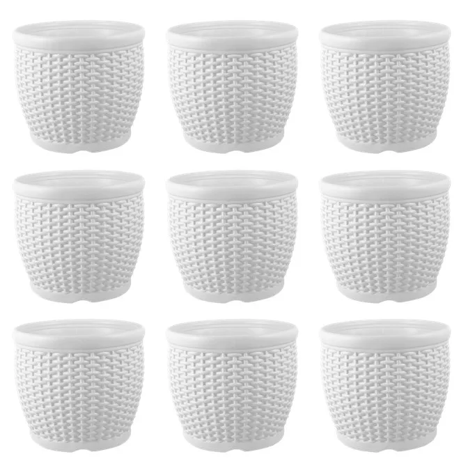Set of 09 - 8 Inch White Marble Premium Matt Classic Plastic Pot
