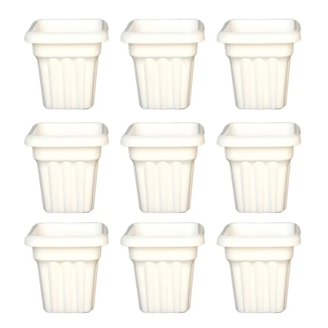 Set of 09 - 10 Inch White Heavy Square Plastic Pot