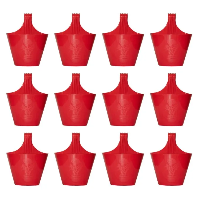 Set of 12 - 8 Inch Red Single Hook Hanging Plastic Pot