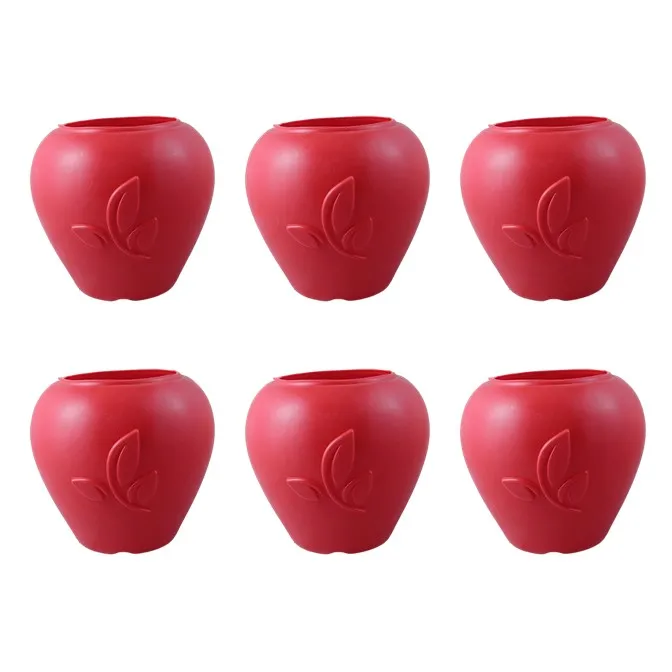Set of 06 - 9 Inch Red Premium Apple Leaf Plastic Pot