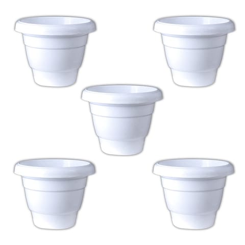 Set of 05 - 14 Inch White Classy Plastic Pot