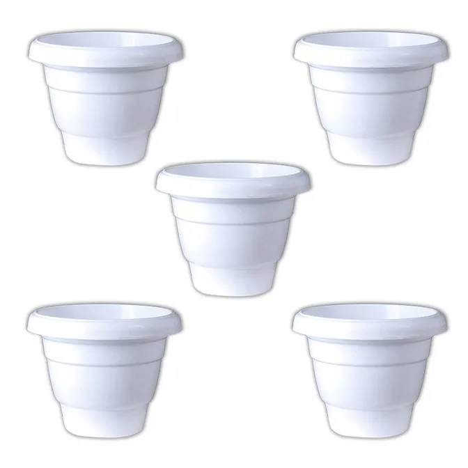 Set of 05 - 14 Inch White Classy Plastic Pots