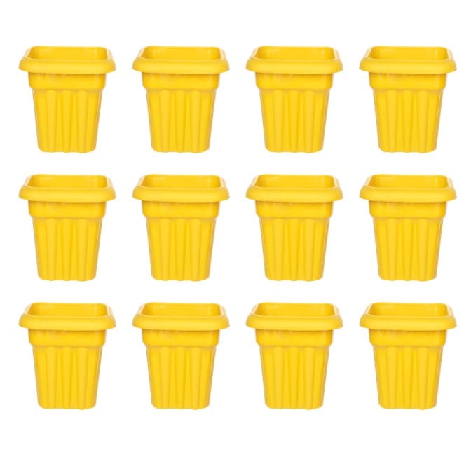 Set of 12 - 8 Inch Yellow Heavy Square Plastic Pot