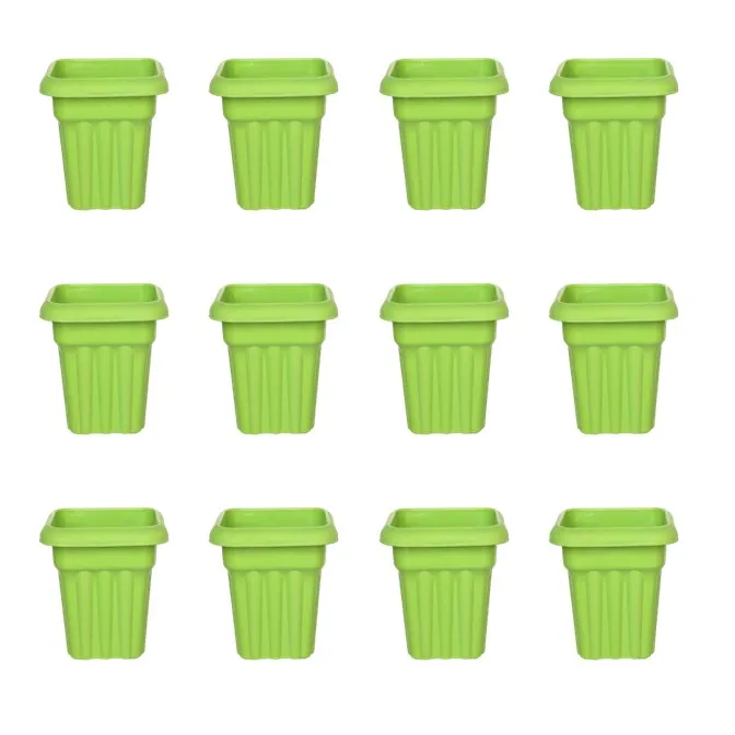 Set of 12 - 8 Inch Green Heavy Square Plastic Pot