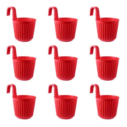 Buy Set of 09 - 7 Inch Red Railing Single Hook Hanging Plastic Pot Online | Urvann.com