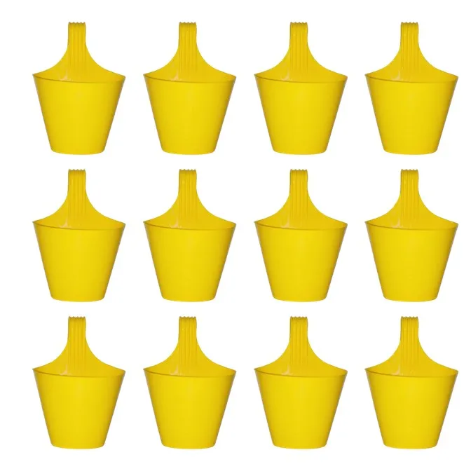 Set of 12 - 8 Inch Yellow Single Hook Hanging Plastic Pot