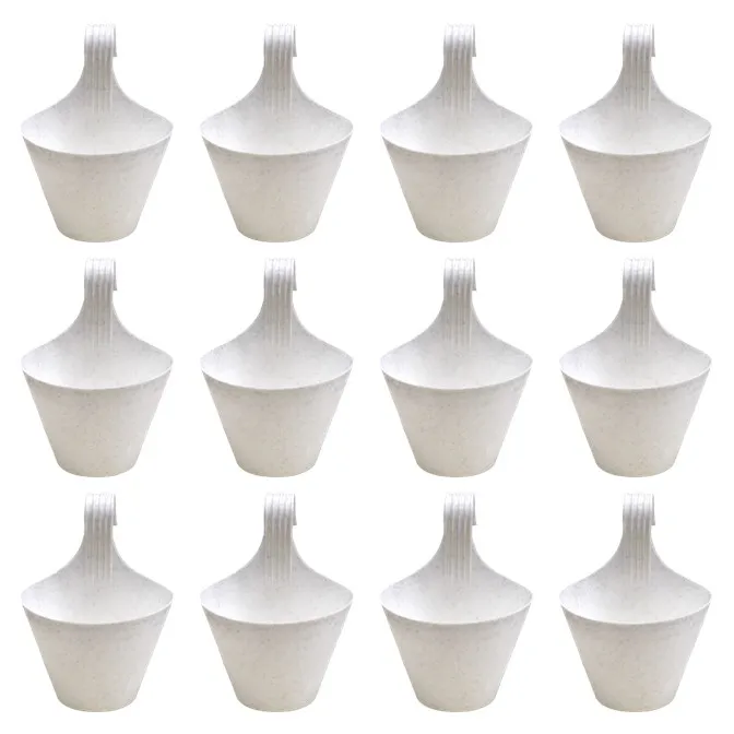 Set of 12 - 8 Inch White Single Hook Hanging Plastic Pot