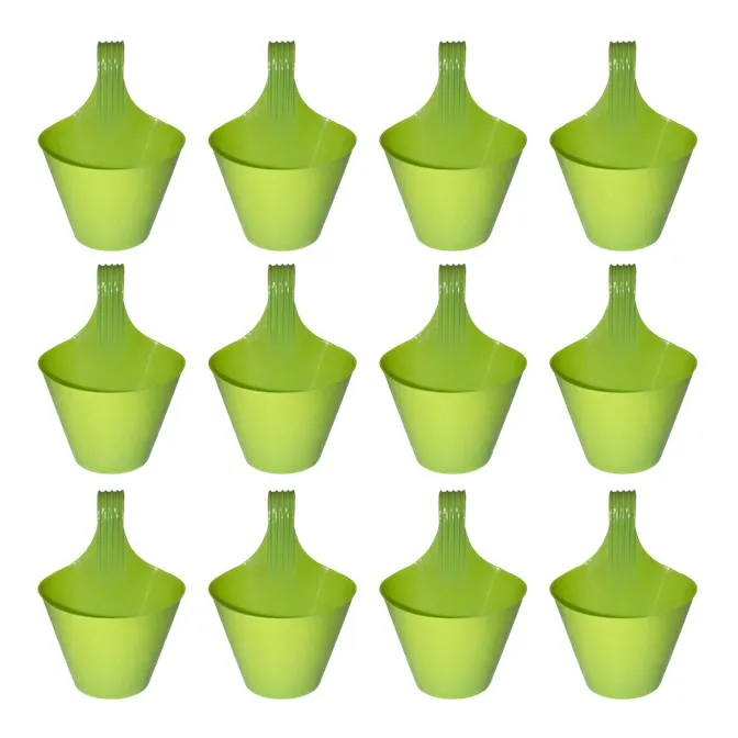 Set of 12 - 8 Inch Green Single Hook Hanging Plastic Pot