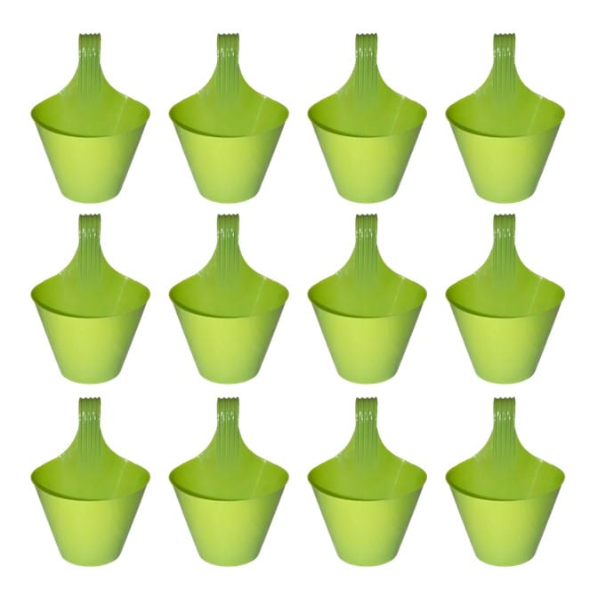 Set of 12 - 8 Inch Green Single Hook Hanging Plastic Pots