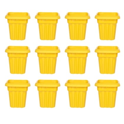 Buy Set of 12 - 8 Inch Yellow Heavy Square Plastic Pot Online | Urvann.com