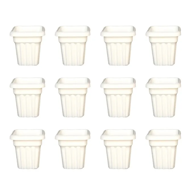Set of 12 - 8 Inch White Heavy Square Plastic Pot