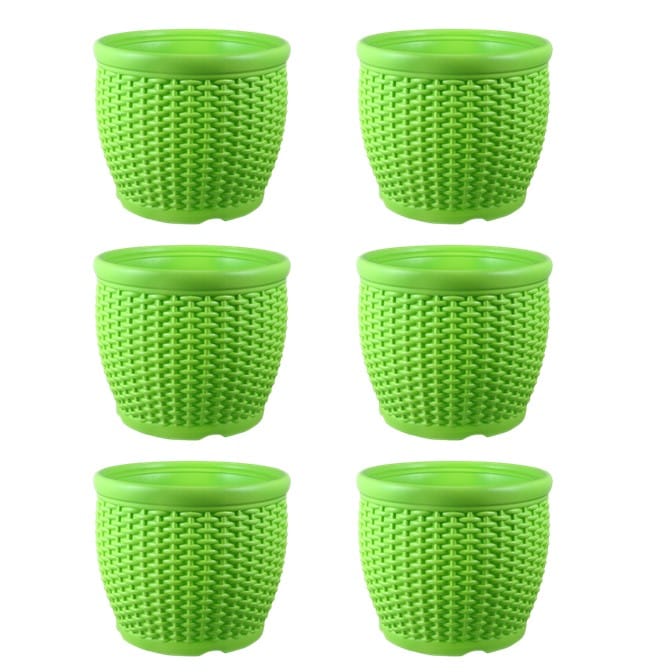Set of 06 - 8 Inch Green Premium Matt Classic Plastic Pot
