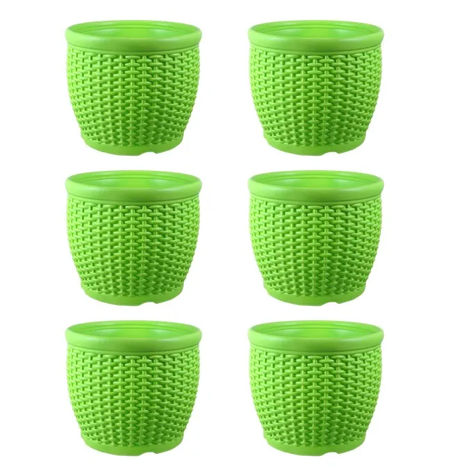 Set of 06 - 8 Inch Green Premium Matt Classic Plastic Pot