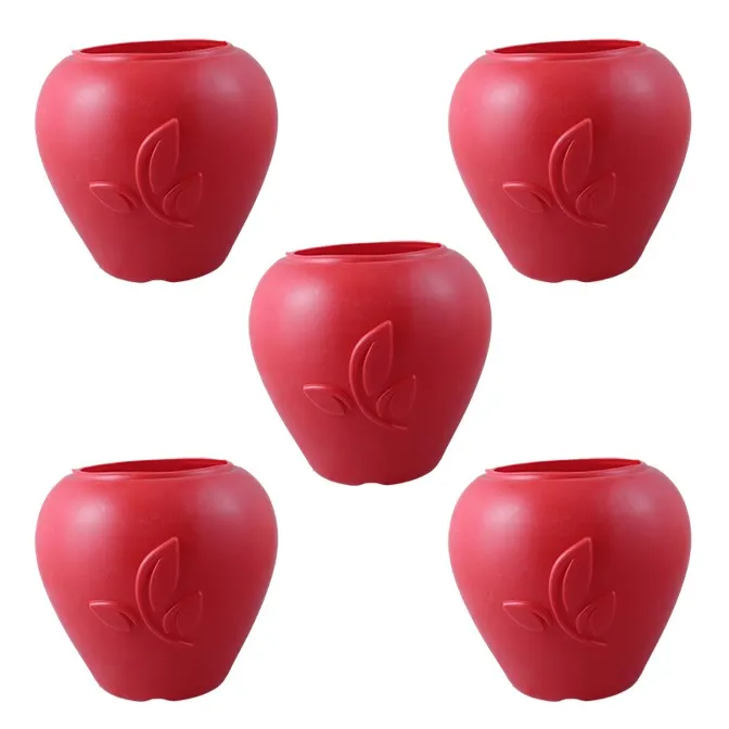 Set of 05 - 9 Inch Red Premium Apple Leaf Plastic Pots