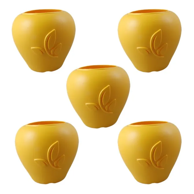 Set of 05 - 9 Inch Yellow Premium Apple Leaf Plastic Pots
