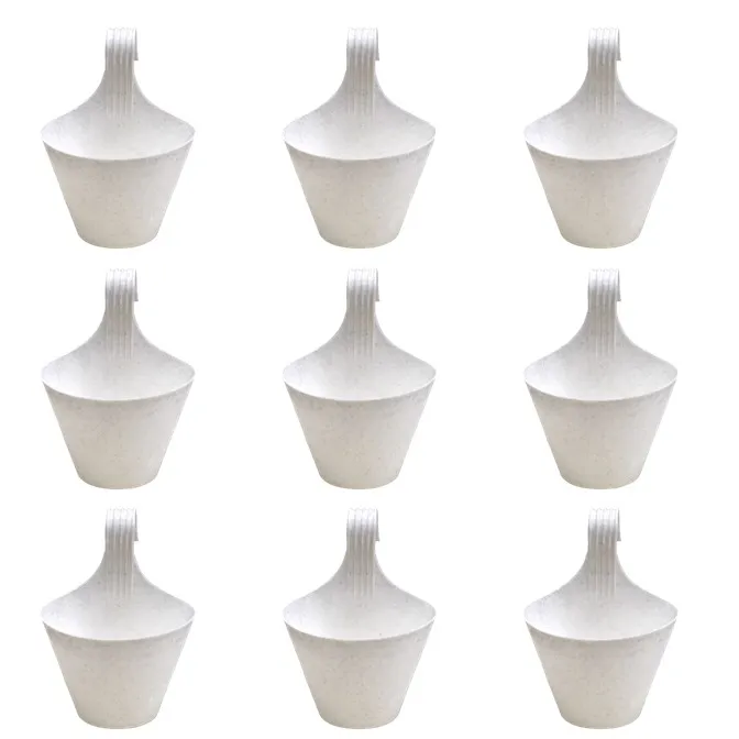 Set of 09 - 8 Inch White Single Hook Hanging Plastic Pot