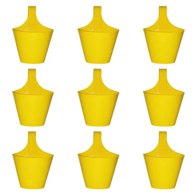 Set of 09 - 8 Inch Yellow Single Hook Hanging Plastic Pot