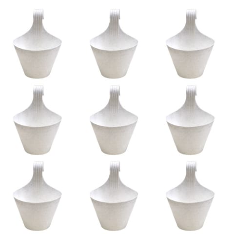 Set of 09 - 8 Inch White Single Hook Hanging Plastic Pot