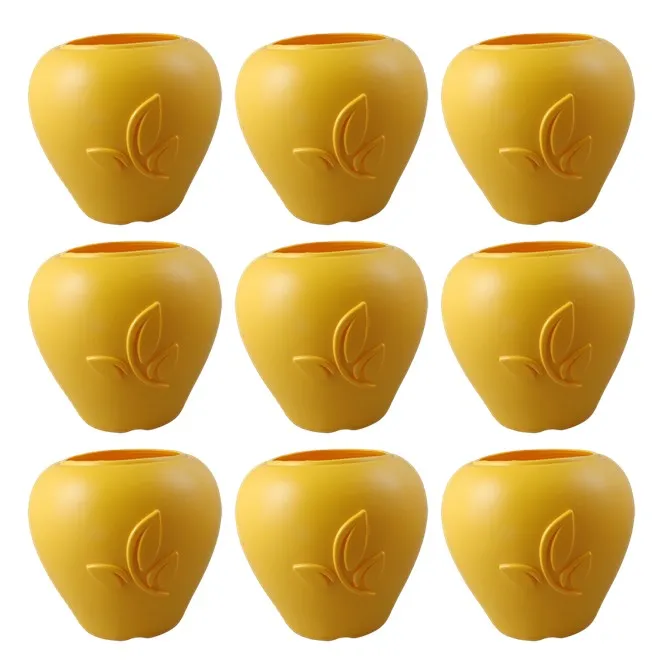 Set of 09 - 7 Inch Yellow Premium Apple Leaf Plastic Pots