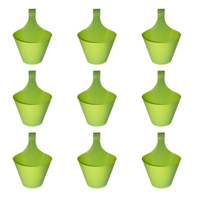 Set of 09 - 8 Inch Green Single Hook Hanging Plastic Pots