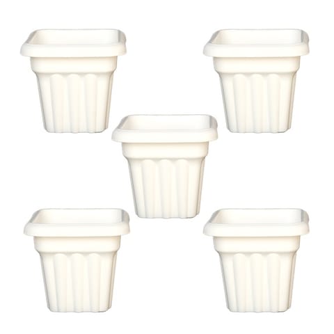 Set of 05 - 10 Inch White Heavy Square Plastic Pots