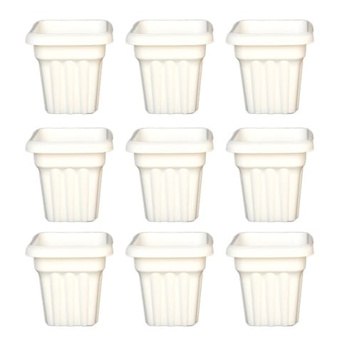 Set of 09 - 8 Inch White Heavy Square Plastic Pots