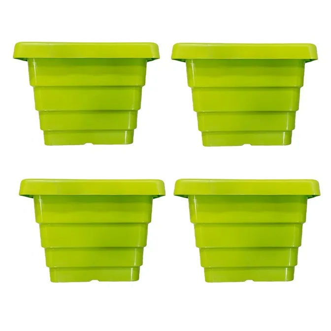 Set of 04 - 10 Inch Green Premium Orchid Square Plastic Pot