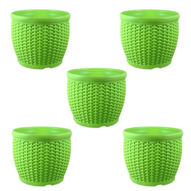 Set of 05 - 8 Inch Green Premium Matt Classic Plastic Pot