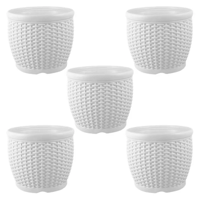 Set of 05 - 8 Inch White Marble Premium Matt Classic Plastic Pot
