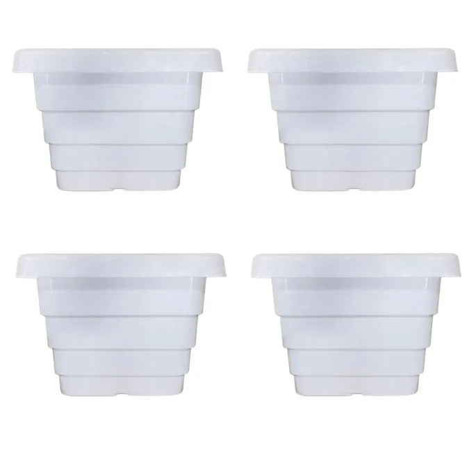 Set of 04 - 8 Inch White Premium Orchid Square Plastic Pot