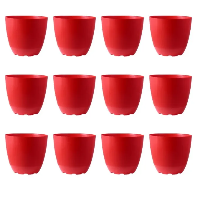 Set of 12 - 6 Inch Red Premium Orchid Round Plastic Pot