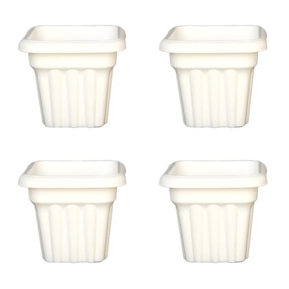 Buy Set of 04 - 10 Inch White Heavy Square Plastic Pot Online | Urvann.com