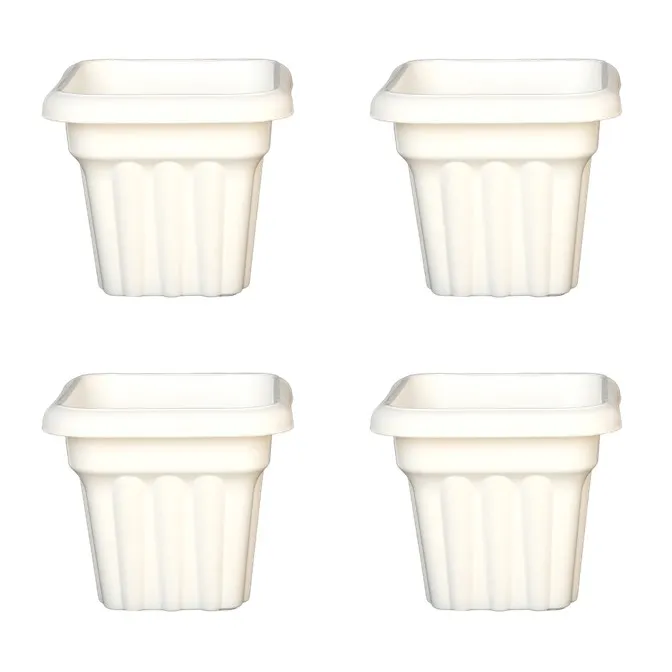 Set of 04 - 10 Inch White Heavy Square Plastic Pot