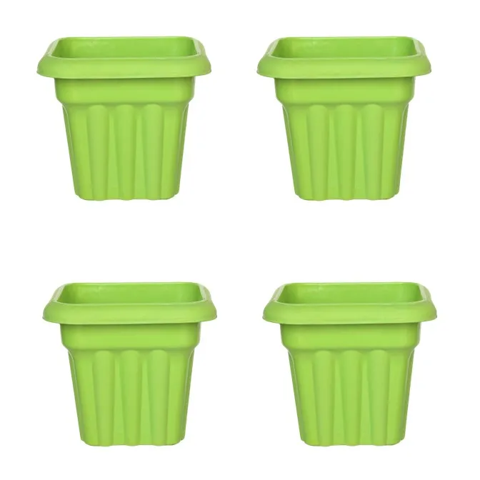 Set of 04 - 10 Inch Green Heavy Square Plastic Pot